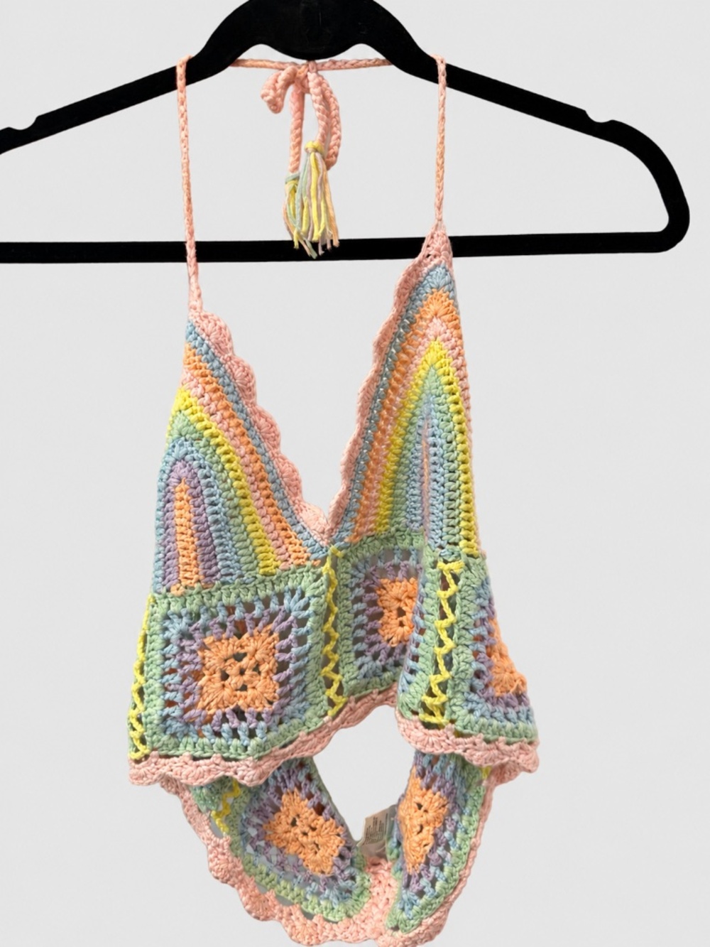 WoWo Pastel Rainbow Crochet Halter Crop Top M